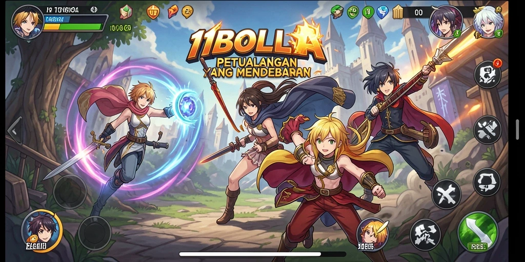 Tampilan gameplay seru dalam 11BOLA dengan karakter Anime yang unik.