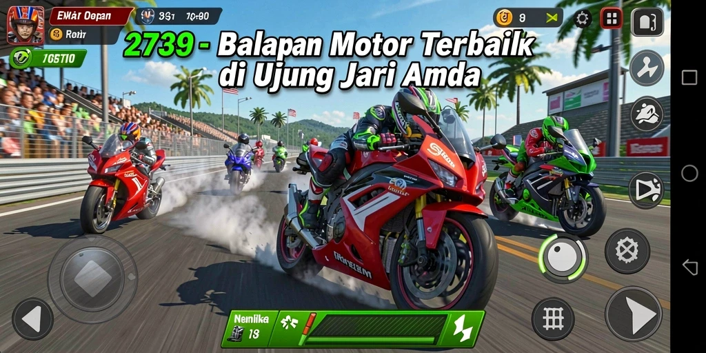 Screenshot gameplay dari 2739 menunjukkan balapan motor yang intens dan seru.