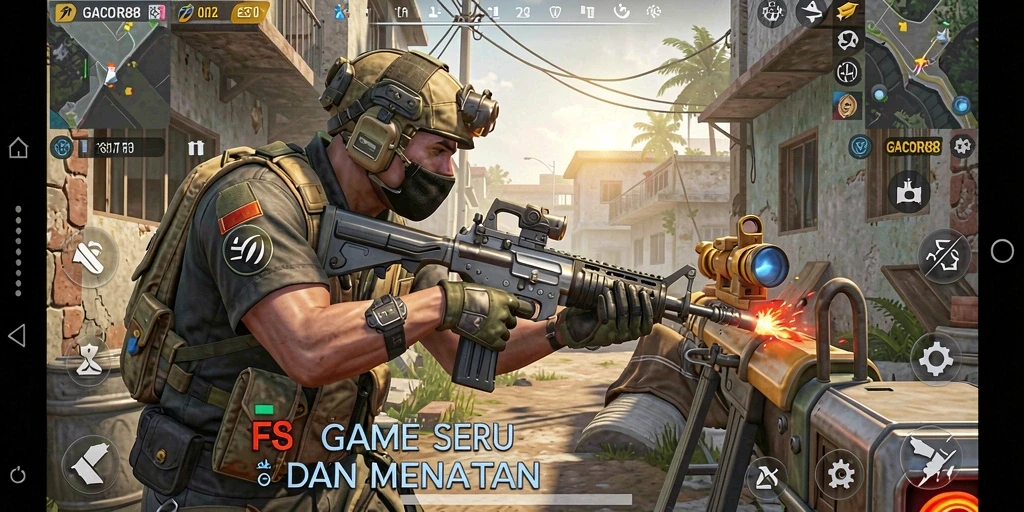 Screenshot GACOR88 menampilkan aksi tembak-menembak yang seru.