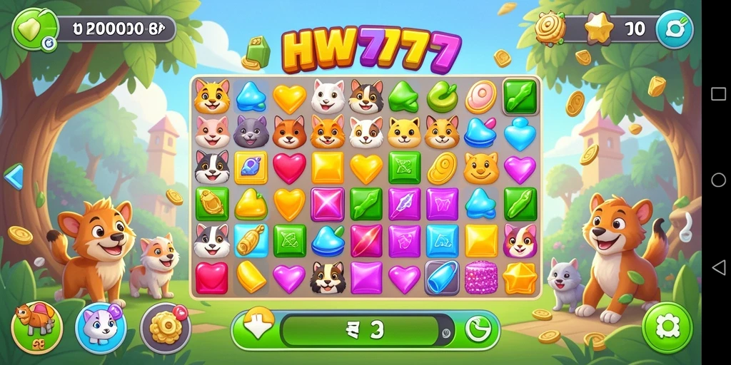 Tampilan gameplay HW777 yang seru dan menegangkan dalam permainan Match-3.