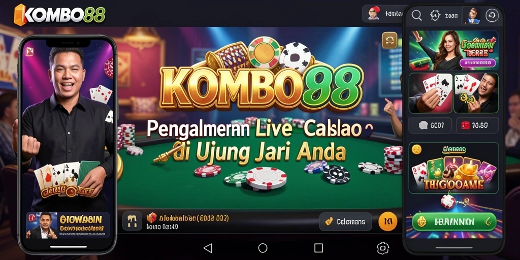 Screenshot utama KOMBO88 menampilkan dealer cantik dan gameplay yang menarik.