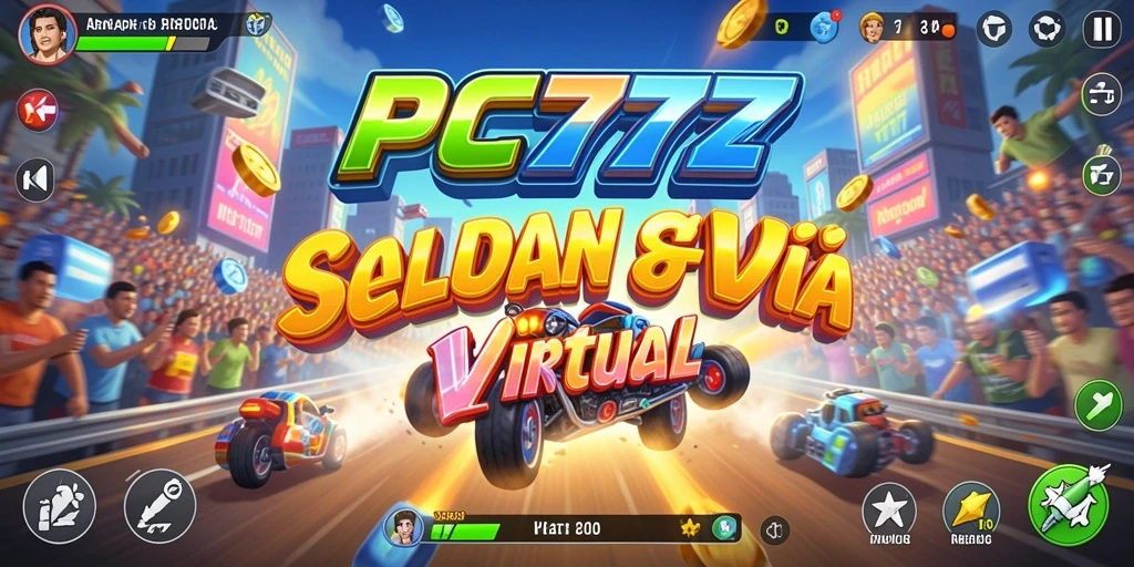 Screenshot utama PC777 menampilkan aksi balapan yang mendebarkan.