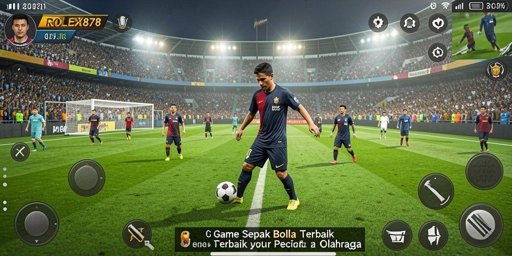 Screenshot utama ROLEX878 menampilkan gameplay sepak bola yang intens.
