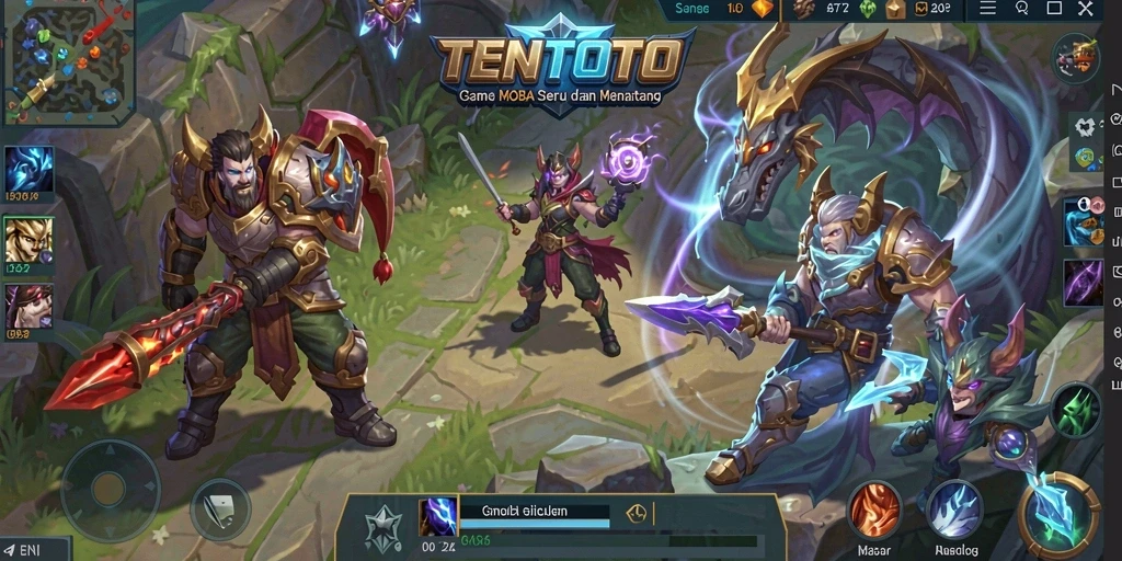 Tangkapan layar dari gameplay seru TENTOTO di arena MOBA.
