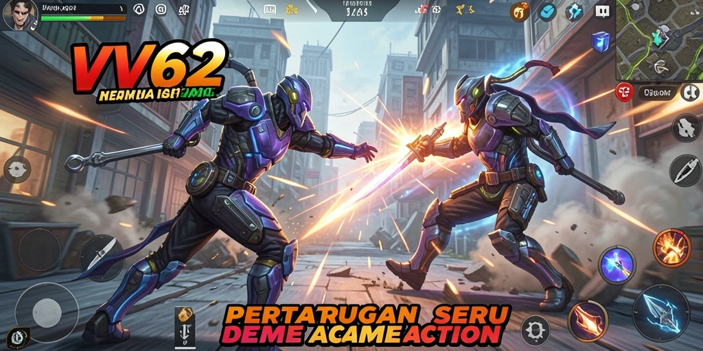 Screenshot gameplay VV62 menampilkan aksi pertarungan yang mendebarkan.
